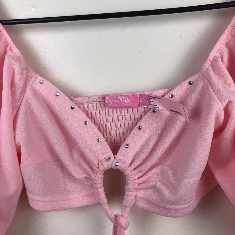 NWT Sugar Thrillz Pink Strappy Crop Top - Picture 5 of 8
